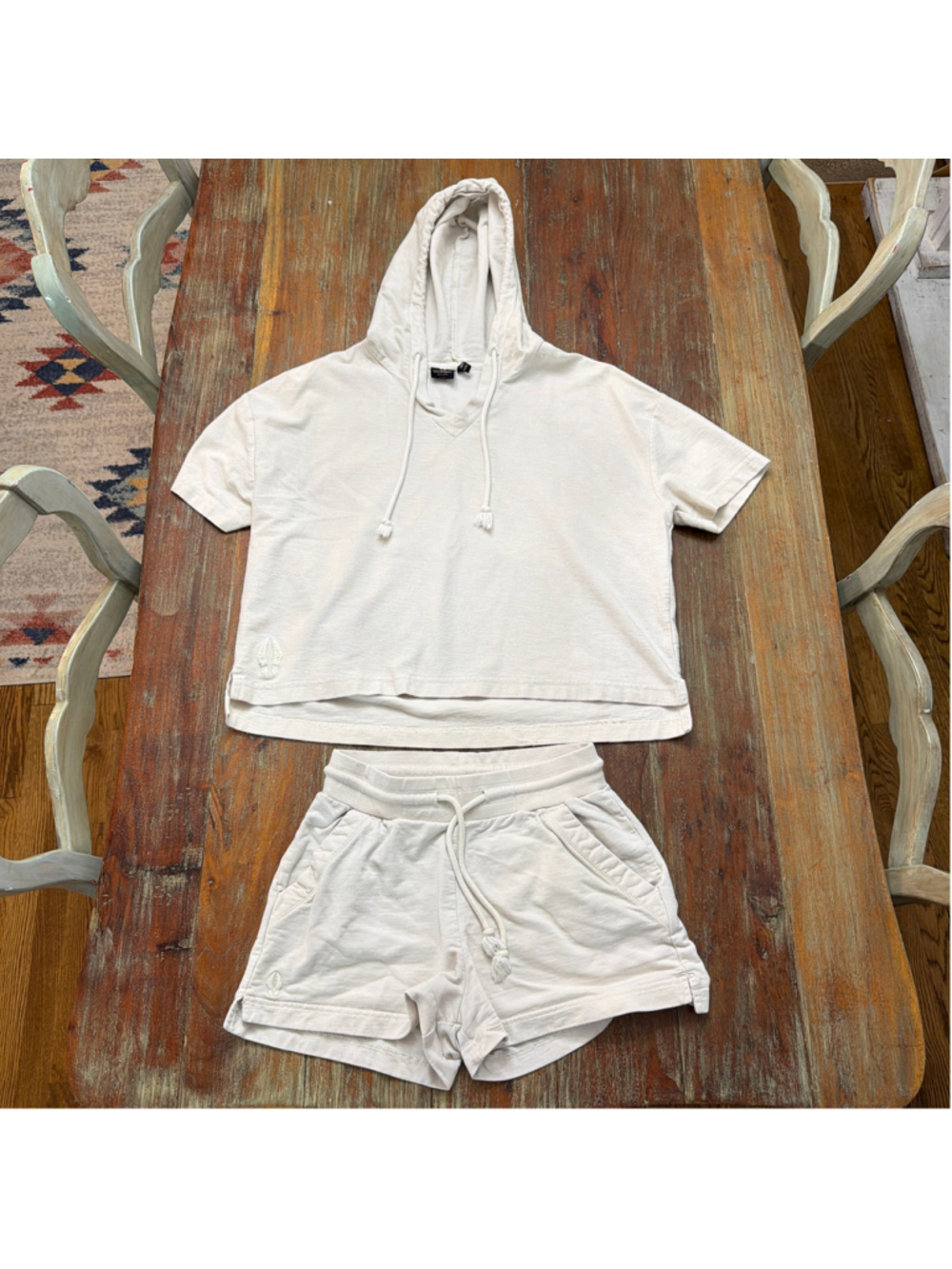 beardedgoat Womens XS/S Off White French Terry Hoodie Shorts Lounge Matching Set